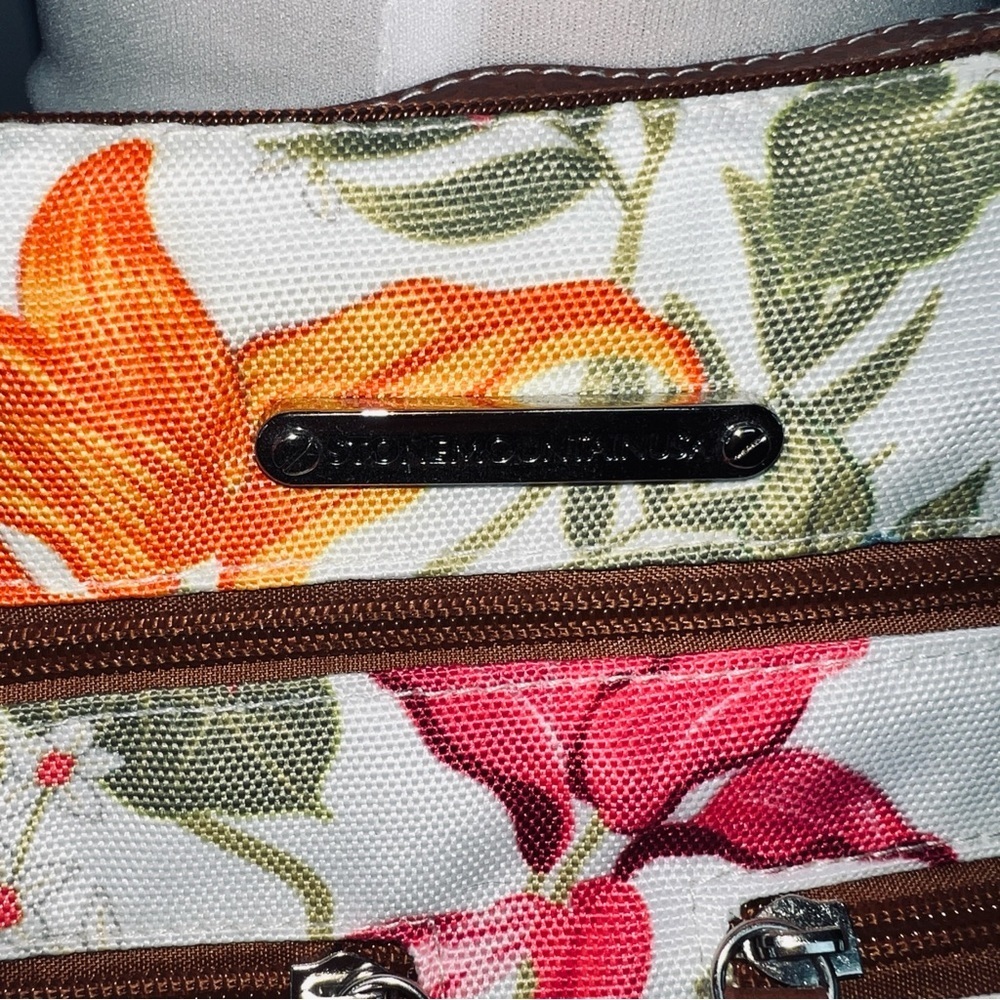 Stone Mountain Floral Canvas & Tan Faux Leather Shoulder / Crossbody Bag - Picture 3 of 12